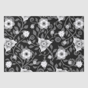 Papel De Seda Elegante Patrón Floral Swirly Vintage Gris negro