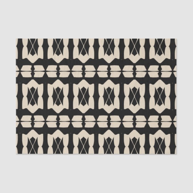 Papel De Seda Elegante patrón geométrico moderno negro y beige (Anverso)