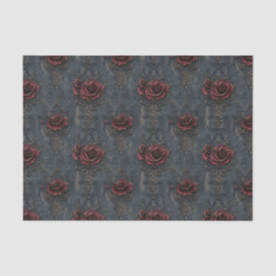 Papel De Seda Elegante patrón gótico vintage con rosas rojas