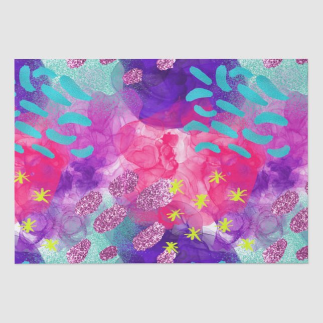 Papel De Seda Elegante patrón iridiscente de neón con arcoíris e (Anverso)