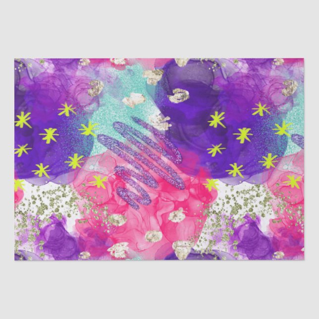 Papel De Seda Elegante patrón iridiscente de neón de arcoíris en (Anverso)