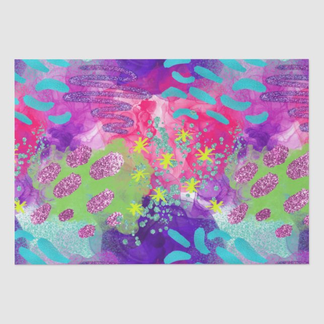 Papel De Seda Elegante patrón iridiscente de neón de arcoíris en (Anverso)