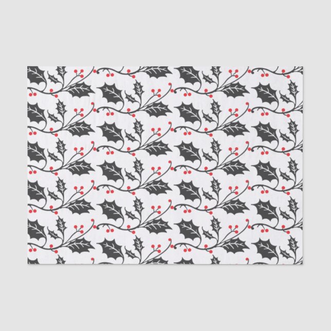 Papel De Seda Elegante patrón moderno rojo y negro holly (Anverso)