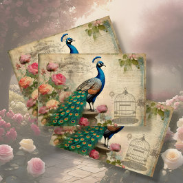 Papel De Seda Elegante Peacock Birdcage Floral Ephemera Decoupag