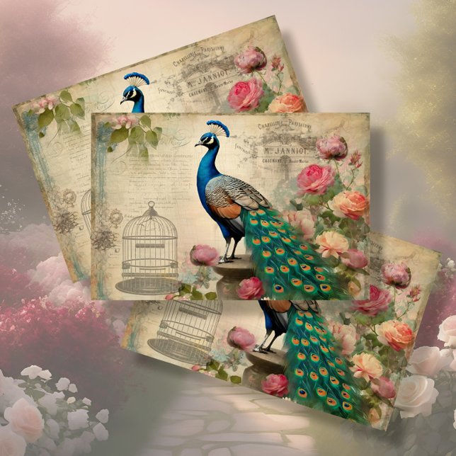 Papel De Seda Elegante Peacock Birdcage Floral Ephemera Decoupag (Subido por el creador)