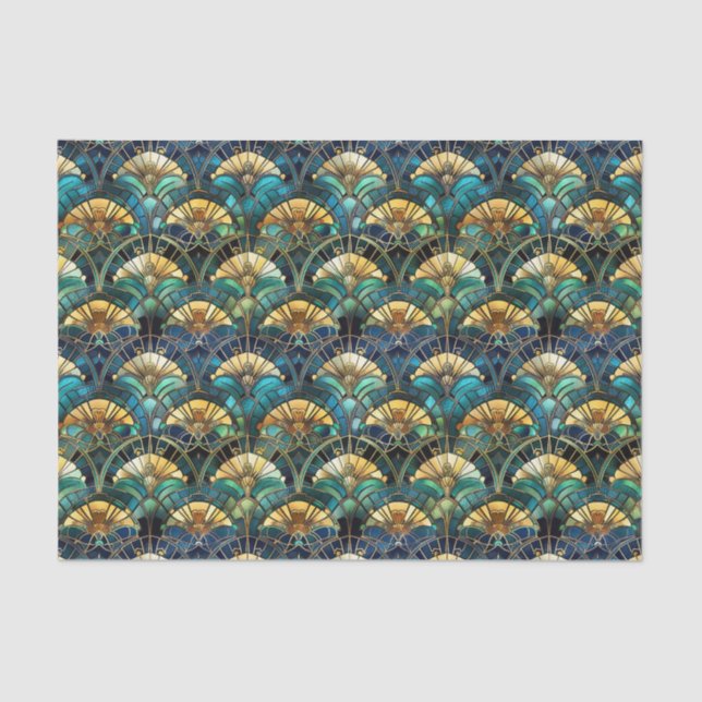 Papel De Seda Elegante Peacock Color Manchado Vidrio Desconchado (Anverso)