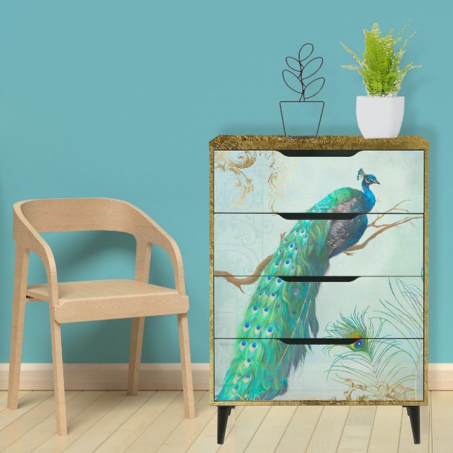 Papel De Seda Elegante Peacock n Feathers Blue Gold Decoupage (Subido por el creador)