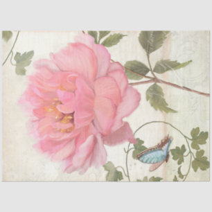 Papel De Seda Elegante Peony Flower Butterfly Ephemera Decoupage