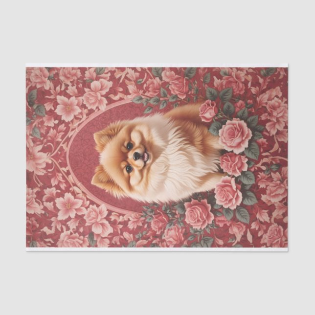 Papel De Seda Elegante perro pomerano William Morris inspirado (Anverso)