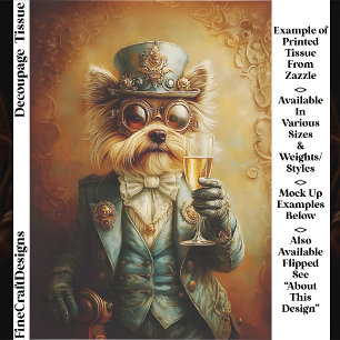 Papel De Seda Elegante perro Yorkie Steampunk, Decoupage de vidr