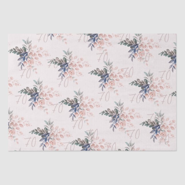 Papel De Seda Elegante Personalizado de la Floral Rosa 70 cumple (Anverso)
