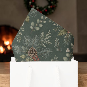 Papel De Seda Elegante Piña de Pino Verde Botánico de Navidad