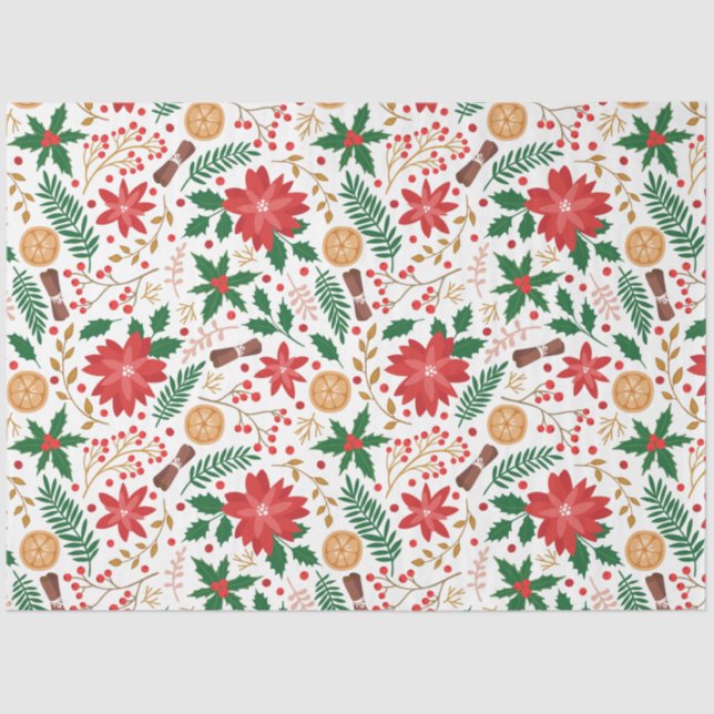 Papel De Seda Elegante Poinsettia Winter Floral Botánica (Anverso)