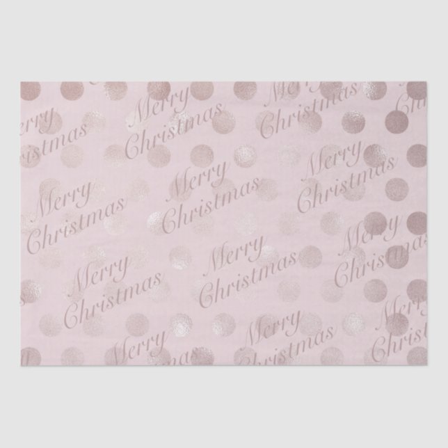 Papel De Seda Elegante Polka Rosa Dot Feliz Navidad (Anverso)