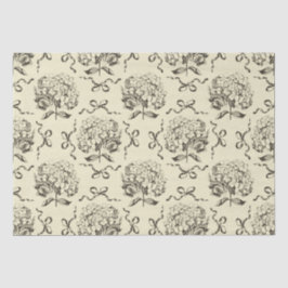 Papel De Seda Elegante Preppy Beige Toile Hydrangea Bow Patrón