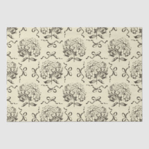 Papel De Seda Elegante Preppy Beige Toile Hydrangea Bow Patrón