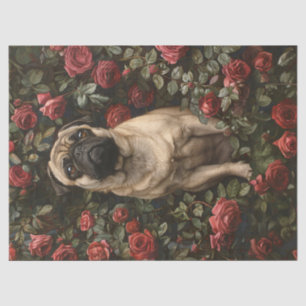 Papel De Seda Elegante Pug Rodeado De Desnudos De Rosas