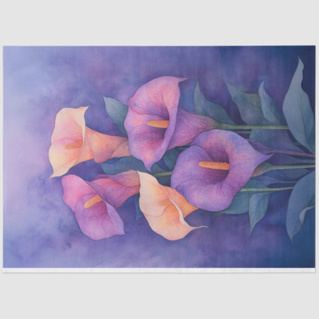 Papel De Seda Elegante Purple Calla Lilies Decoupage (Anverso)