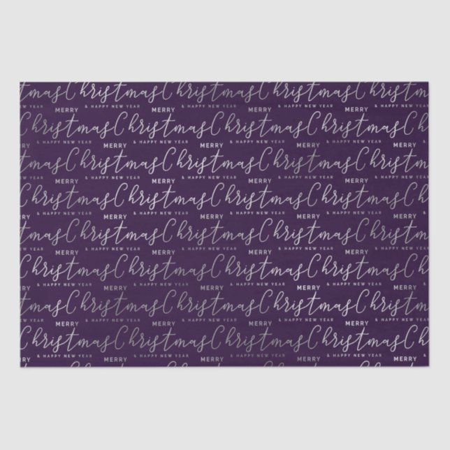 Papel De Seda Elegante Purple & Silver Feliz Navidad Textos (Anverso)