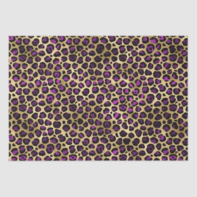 Papel De Seda Elegante púrpura y Relieve metalizado dorado Leopa (Anverso)
