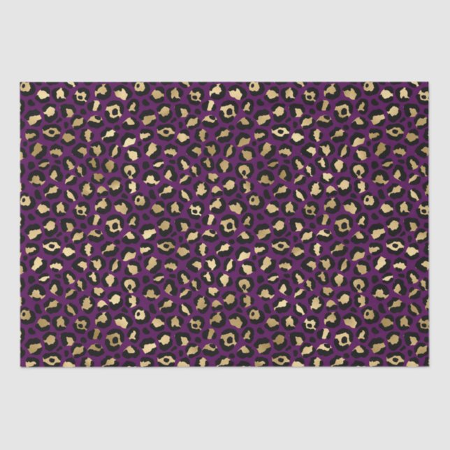 Papel De Seda Elegante púrpura y Relieve metalizado dorado Leopa (Anverso)