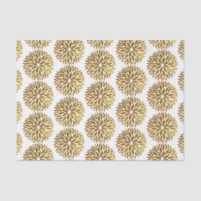 Papel De Seda Elegante Purpurina de oro Dahlia florió sobre blan (Anverso)