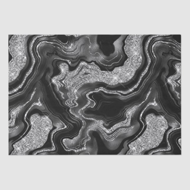 Papel De Seda Elegante Purpurina negro y plateado cumpleaños (Anverso)