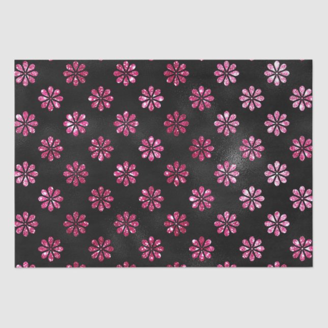 Papel De Seda Elegante Purpurina rosado caliente y patrón de flo (Anverso)