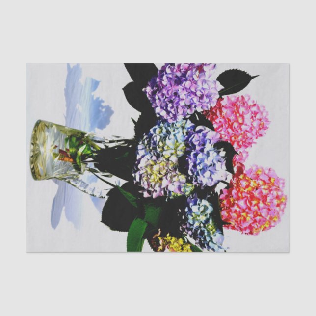 Papel De Seda Elegante ramo de horteno floral azul púrpura rosa (Anverso)