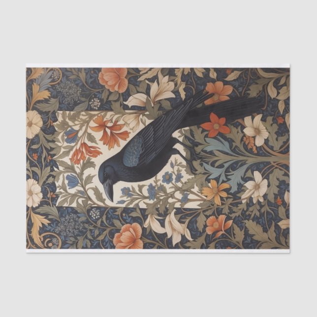 Papel De Seda Elegante Raven Negro William Morris Inspirado Flor (Anverso)