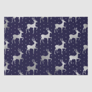 Papel De Seda Elegante Reno de Navidad en Azul y Plata con Hojal
