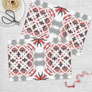 Papel De Seda Elegante rojo y negro con patrones simétricos