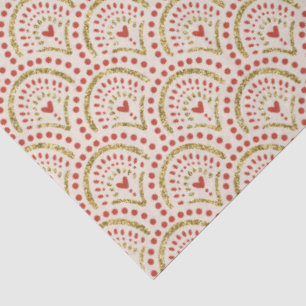 PAPEL DE SEDA ELEGANTE ROJO Y ORO CON DISEÑO DE CORAZONES