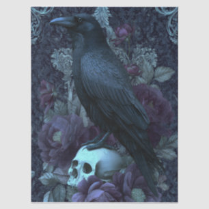 Papel De Seda Elegante Romántico Oscuro Floral Gótico Cuervo y C