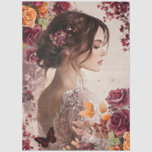 Papel De Seda Elegante Romántico Rústico Borgoña Rostro de Mujer