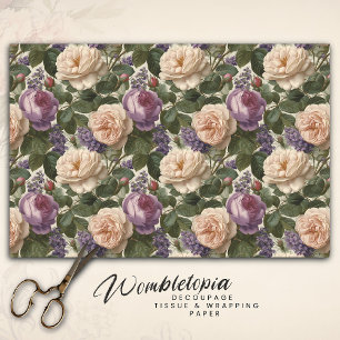 Papel De Seda Elegante Rosa de jardín romántico floral y peón
