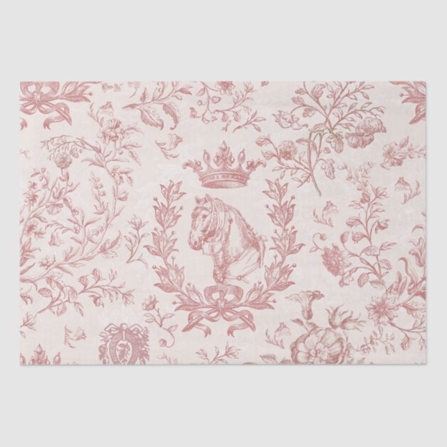 Papel De Seda Elegante Rosa de Moda Beige Ecuestre Floral Toile (Anverso)