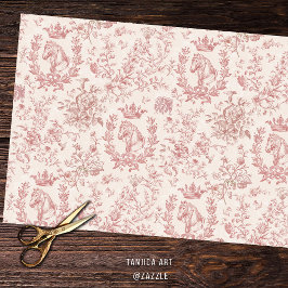 Papel De Seda Elegante Rosa de Moda Beige Ecuestre Floral Toile