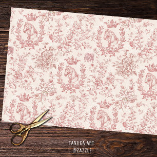 Papel De Seda Elegante Rosa de Moda Beige Ecuestre Floral Toile