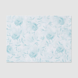 Papel De Seda Elegante Rosa Floral Azul Acuático Patrón