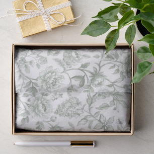 Papel De Seda Elegante Rosa Floral Verde Salvia 