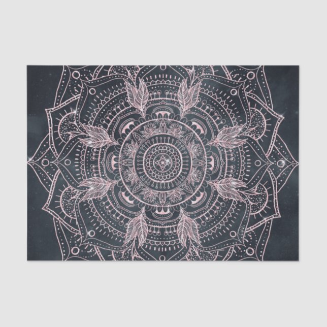 Papel De Seda Elegante Rosa Gold Mandala Gray Nebula Diseño (Anverso)