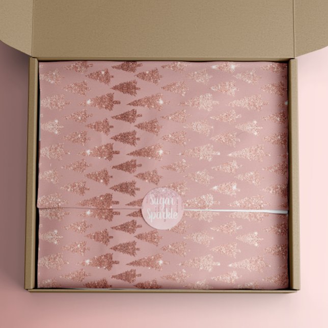 Papel De Seda Elegante rosa purpurina de oro + árboles de navida (Subido por el creador)