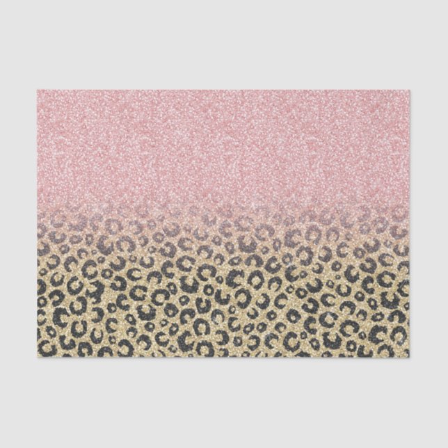 Papel De Seda Elegante Rosa Purpurina dorado Leopardo negro (Anverso)