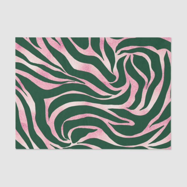 Papel De Seda Elegante Rosa Verde Oro Purpurina Cebra (Anverso)