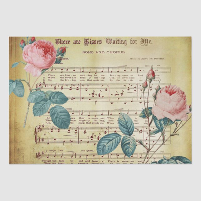 Papel De Seda Elegante Rosa Vintage Antiguo Sheet Music Notes (Anverso)