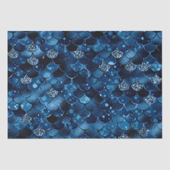 Papel De Seda Elegante Royal Blue Purpurina Mermaid Fish Scales (Anverso)