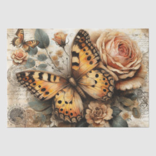 Papel De Seda Elegante Rústico Floral & Script Vintage Decoupage