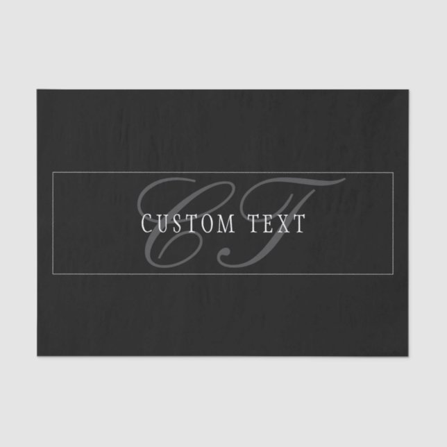 Papel De Seda Elegante Script Monograma Editable Blanco Gris Neg (Anverso)