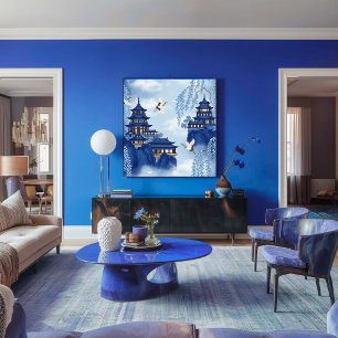 Papel De Seda Elegante Sereno Azul Chinoisería Montaña Decoupage